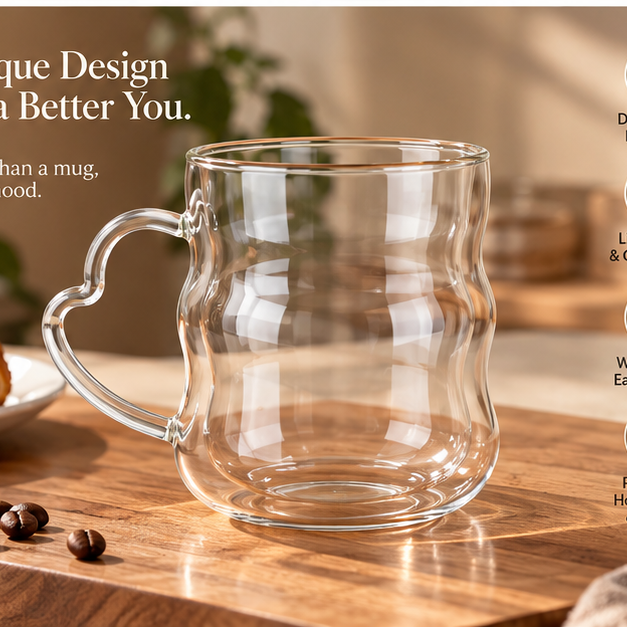 DAILYMERO® Heart Handle Coffee Mug – A Playful Accent for Desk Breaks
