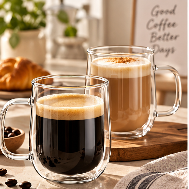 DAILYMERO® Double-Wall Glass Coffee Mug Clear Design. Better Coffee Moments.
