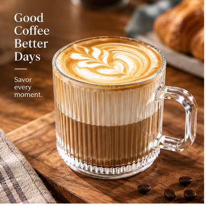 DAILYMERO® Ribbed Latte Mug – Vertical Texture with a Squared Handle