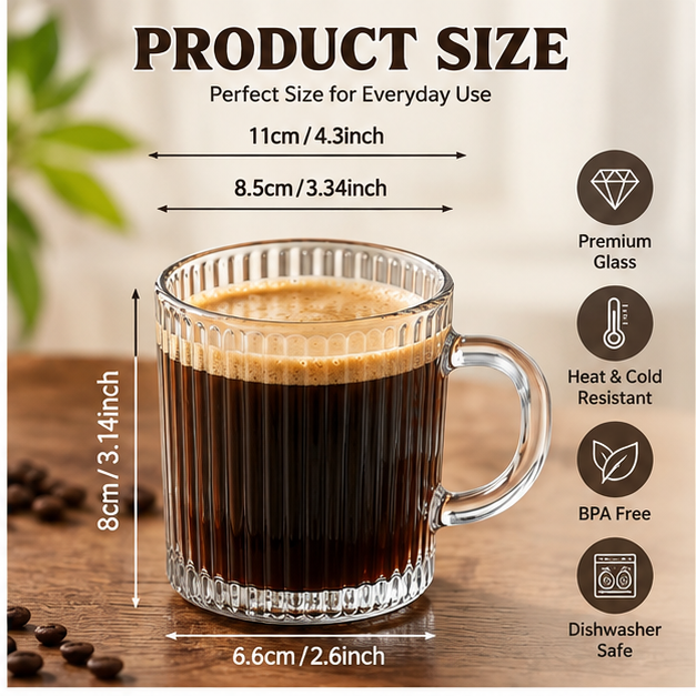 DAILYMERO® Ribbed Coffee Mug – An Upright Profile with a Rounded Handle