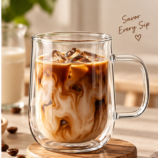 DAILYMERO® Double-Wall Glass Coffee Mug Clear Design. Better Coffee Moments.