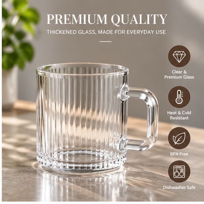 DAILYMERO® Ribbed Latte Mug – Vertical Texture with a Squared Handle
