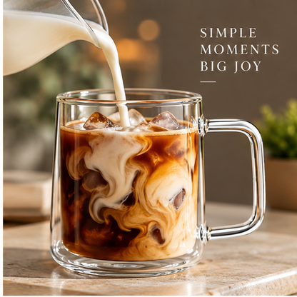 DAILYMERO® Clear Coffee Mug – Straight Sides and a Squared Handle