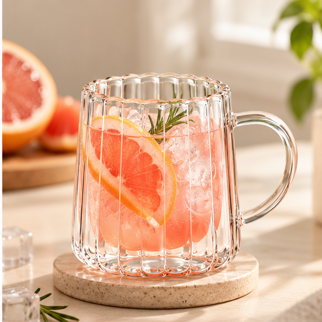 DAILYMERO® Ribbed Glass Coffee Mug A Better-Looking Cup for Everyday Coffee.