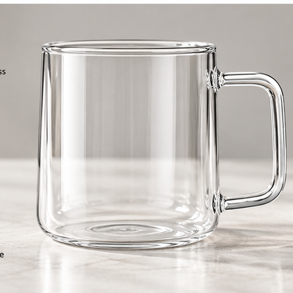DAILYMERO® Clear Coffee Mug – Straight Sides and a Squared Handle