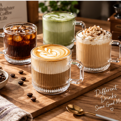 DAILYMERO® Ribbed Latte Mug – Vertical Texture with a Squared Handle